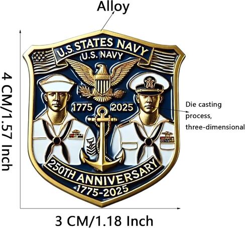 250th Anniversary U.S. NAVY Commemorative Pin, Marine Corps Army Military Emblem Lapel Alloy Button Brooches Veteran Collection Gift Jewelry in Saudi Arabia