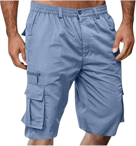 Cargo Shorts for Men Elastic Waist Zipper Relaxed Stretch Lightweight Work Shorts Casual Summer Tactical Pants in Saudi Arabia
