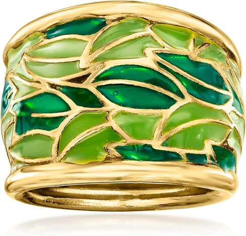 Ross-Simons Italian Green Enamel Leaf Dome Ring in 18kt Gold Over Sterling in Saudi Arabia