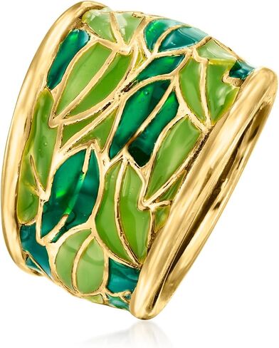 Ross-Simons Italian Green Enamel Leaf Dome Ring in 18kt Gold Over Sterling in Saudi Arabia