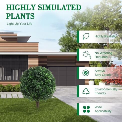 25" Artificial Boxwood Topiary Ball Trees with Daisy Flowers, Set of 2 UV Resistant No Fade Outdoor Faux Plants with Ground Spike, Fake Shrubs for Garden, Patio, Porch, Yard, Indoor Decor in Kuwait