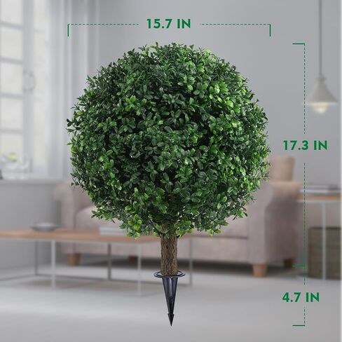 25" Artificial Boxwood Topiary Ball Trees with Daisy Flowers, Set of 2 UV Resistant No Fade Outdoor Faux Plants with Ground Spike, Fake Shrubs for Garden, Patio, Porch, Yard, Indoor Decor in Kuwait