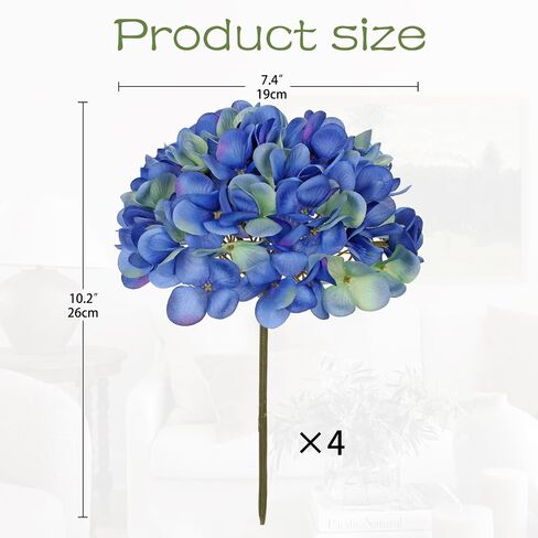 Hollyone Pink Silk Hydrangea Artificial Flowers Heads 7.4inch Large Fake Hydrangea 4Pcs Full Faux Flowers with Stems for Wedding Party Table Centerpieces Flower Arrangement Home Decor in Kuwait