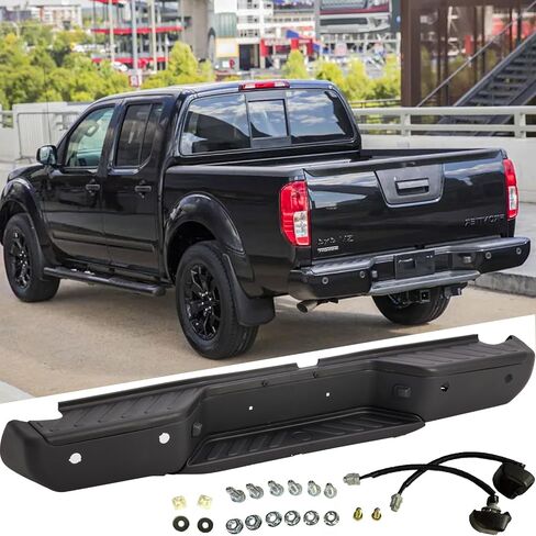 Rear Steel Step Bumper Assembly for 2005-2021 Nissan Frontier without Park Sensor Holes Chrome Back Bumper Replacement for NI1103114,with Pads Brackets and License Plate Lights in Saudi Arabia