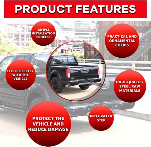 Rear Steel Step Bumper Assembly for 2005-2021 Nissan Frontier without Park Sensor Holes Chrome Back Bumper Replacement for NI1103114,with Pads Brackets and License Plate Lights in Saudi Arabia