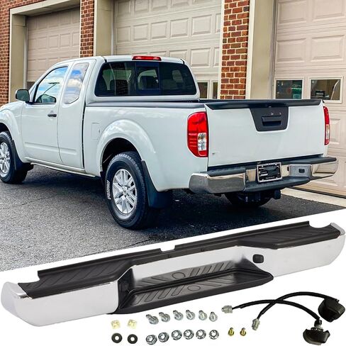 Rear Steel Step Bumper Assembly for 2005-2021 Nissan Frontier without Park Sensor Holes Chrome Back Bumper Replacement for NI1103114,with Pads Brackets and License Plate Lights in Saudi Arabia