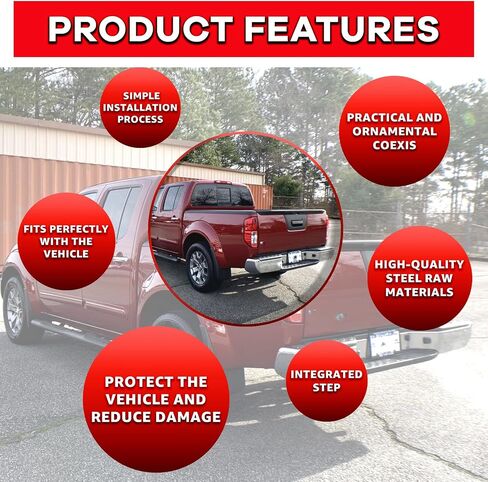 Rear Steel Step Bumper Assembly for 2005-2021 Nissan Frontier without Park Sensor Holes Chrome Back Bumper Replacement for NI1103114,with Pads Brackets and License Plate Lights in Saudi Arabia