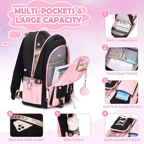حقيبة ظهر للمدرسة Acesak Kids for Girls ، حقائب الظهر 4 في 1 في 1 أوقية مع زجاجة ماء معزولة 14 أوقية معزولة in Saudi Arabia