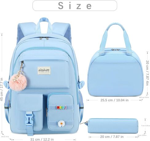 abshoo Big Student Backpack For School Teen Girls Middle High School Bookbag Elementary Backpacks with Lunch Bag (Light Blue) in Saudi Arabia