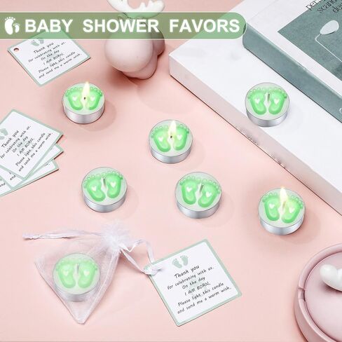Treela 20 Sets Baby Shower Party Favors Tea Lights Candles for Guests Cute Baby Feet Shaped Burning Thank You Tags Return Gifts for Baby Shower(Pink) in Saudi Arabia