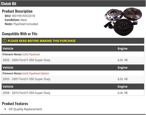 Clutch Kit - with Flywheel - Compatible with 2003-2010 Ford F-350 Super Duty 6.0L / 6.4L V8 in Saudi Arabia