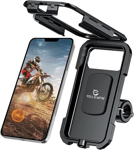 YELLOWFIN Fully Waterproof Handlebar Mobile Phone Mount Holder with 360° Rotation for Motorcycle | Bike | Scooter | Bicycle | Cycle Ideal for Maps and GPS Navigation(M18L-B1 Black) in Saudi Arabia