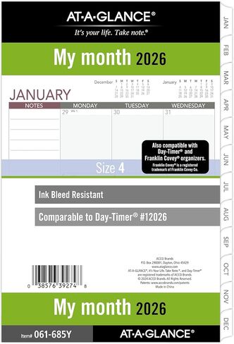 AT-A-GLANCE 2026 Planner Refill, Monthly, 5.5" x 8.5", Desk Size 4, Loose-Leaf, Unruled Blocks (061-685Y-26) in Kuwait