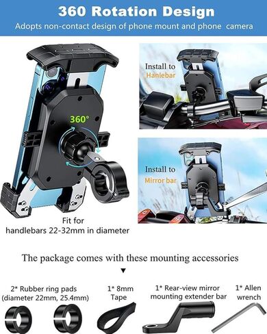 YELLOWFIN Fully Waterproof Handlebar Mobile Phone Mount Holder with 360° Rotation for Motorcycle | Bike | Scooter | Bicycle | Cycle Ideal for Maps and GPS Navigation(M18L-B1 Black) in Saudi Arabia
