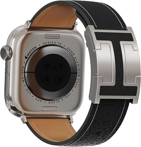 VickyPolee Leather Magnetic Watch Band (Black band + Silver Buckle) Compatible for Apple Watch Ultra Band 38mm 40mm 41mm 42mm Replacement Strap for men women iWatch Ultra SE Series 10/9/8/7/6/5/4/3/2/1 in Saudi Arabia