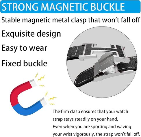 VickyPolee Leather Magnetic Watch Band (Black band + Silver Buckle) Compatible for Apple Watch Ultra Band 38mm 40mm 41mm 42mm Replacement Strap for men women iWatch Ultra SE Series 10/9/8/7/6/5/4/3/2/1 in Saudi Arabia