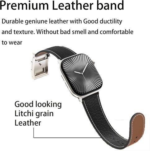 VickyPolee Leather Magnetic Watch Band (Black band + Silver Buckle) Compatible for Apple Watch Ultra Band 38mm 40mm 41mm 42mm Replacement Strap for men women iWatch Ultra SE Series 10/9/8/7/6/5/4/3/2/1 in Saudi Arabia