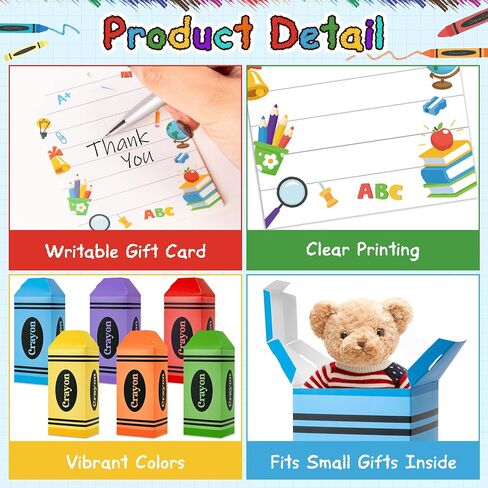 Haooryx Back to School Crayon Treat Boxes with Card - 24Set Colorful Crayon Candy Box with Gift Tag Teacher Appreciation Paper Craft Kit Kindergarten First Day of School Classroom Party Favor Supplies in Saudi Arabia