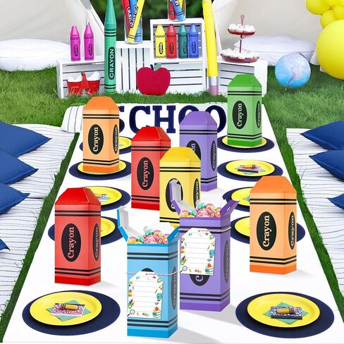 Haooryx Back to School Crayon Treat Boxes with Card - 24Set Colorful Crayon Candy Box with Gift Tag Teacher Appreciation Paper Craft Kit Kindergarten First Day of School Classroom Party Favor Supplies in Saudi Arabia
