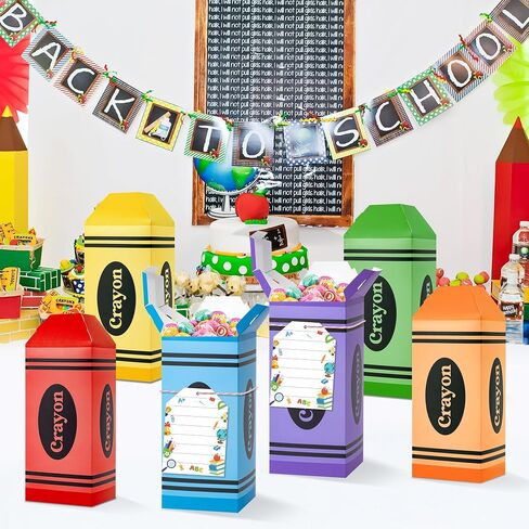Haooryx Back to School Crayon Treat Boxes with Card - 24Set Colorful Crayon Candy Box with Gift Tag Teacher Appreciation Paper Craft Kit Kindergarten First Day of School Classroom Party Favor Supplies in Saudi Arabia