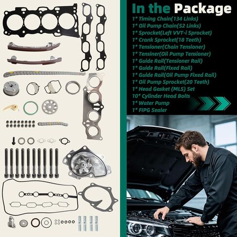 Head Gasket Bolts Set+Timing Chain Kit+Water Pump for xB 11,for Toyota Matrix/Corolla 09,for RAV4 04-08,for Highlander 06-07,for Camry 07-09 2.4L L4 OE#HS26323PT ES72249-2 CTKTO44 AW9414 in Saudi Arabia