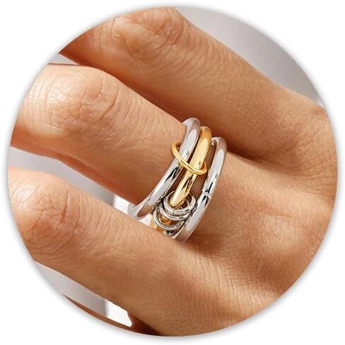 VIBILIA Gold Silver Interlocked Stackable Rings for Women Non Tarnish Dainty Ring Set Cubic Zirconia Stacking Statement Rings Two-Toned Connected Bands Jewelry Gift for Women in Kuwait