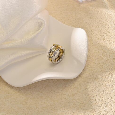 VIBILIA Gold Silver Interlocked Stackable Rings for Women Non Tarnish Dainty Ring Set Cubic Zirconia Stacking Statement Rings Two-Toned Connected Bands Jewelry Gift for Women in Kuwait