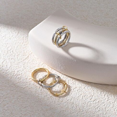 VIBILIA Gold Silver Interlocked Stackable Rings for Women Non Tarnish Dainty Ring Set Cubic Zirconia Stacking Statement Rings Two-Toned Connected Bands Jewelry Gift for Women in Kuwait