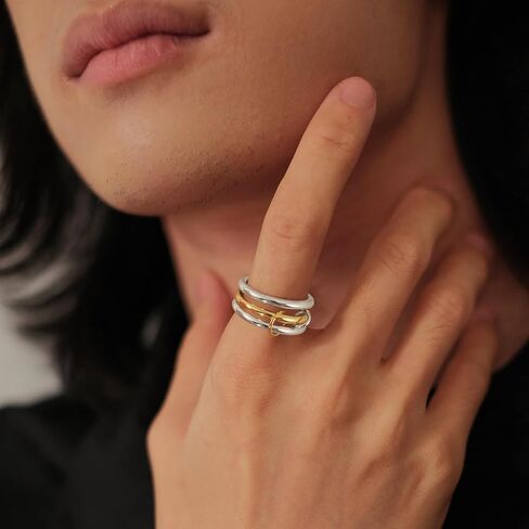 VIBILIA Gold Silver Interlocked Stackable Rings for Women Non Tarnish Dainty Ring Set Cubic Zirconia Stacking Statement Rings Two-Toned Connected Bands Jewelry Gift for Women in Kuwait