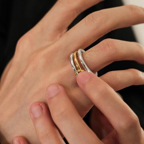 VIBILIA Gold Silver Interlocked Stackable Rings for Women Non Tarnish Dainty Ring Set Cubic Zirconia Stacking Statement Rings Two-Toned Connected Bands Jewelry Gift for Women in Kuwait