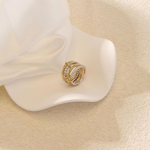 VIBILIA Gold Silver Interlocked Stackable Rings for Women Non Tarnish Dainty Ring Set Cubic Zirconia Stacking Statement Rings Two-Toned Connected Bands Jewelry Gift for Women in Kuwait