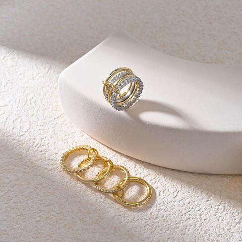 VIBILIA Gold Silver Interlocked Stackable Rings for Women Non Tarnish Dainty Ring Set Cubic Zirconia Stacking Statement Rings Two-Toned Connected Bands Jewelry Gift for Women in Kuwait