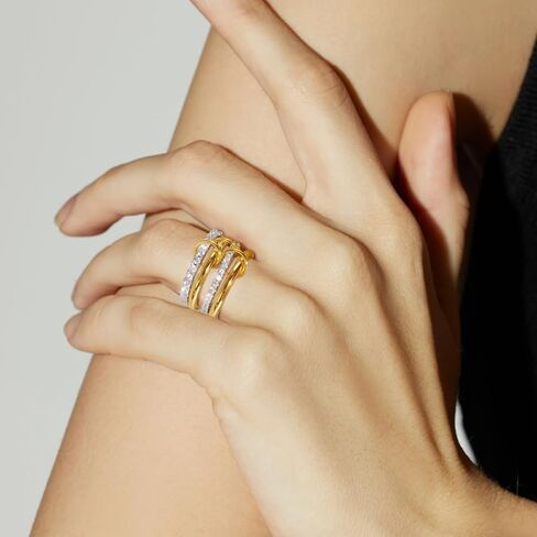 VIBILIA Gold Silver Interlocked Stackable Rings for Women Non Tarnish Dainty Ring Set Cubic Zirconia Stacking Statement Rings Two-Toned Connected Bands Jewelry Gift for Women in Kuwait