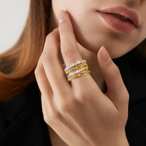 VIBILIA Gold Silver Interlocked Stackable Rings for Women Non Tarnish Dainty Ring Set Cubic Zirconia Stacking Statement Rings Two-Toned Connected Bands Jewelry Gift for Women in Kuwait