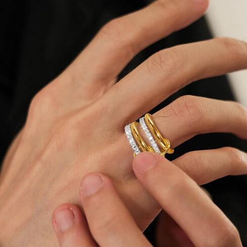 VIBILIA Gold Silver Interlocked Stackable Rings for Women Non Tarnish Dainty Ring Set Cubic Zirconia Stacking Statement Rings Two-Toned Connected Bands Jewelry Gift for Women in Kuwait