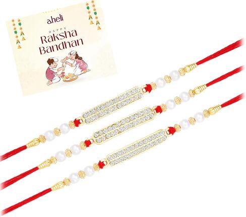 بلورات Aheli & Beads المرصعة Rakhi للأخ Raksha Bandhan Rakhi مع بطاقة المعايدة (Combo ، حزمة 3) in Saudi Arabia