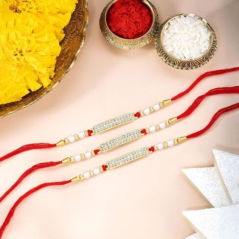 بلورات Aheli & Beads المرصعة Rakhi للأخ Raksha Bandhan Rakhi مع بطاقة المعايدة (Combo ، حزمة 3) in Saudi Arabia