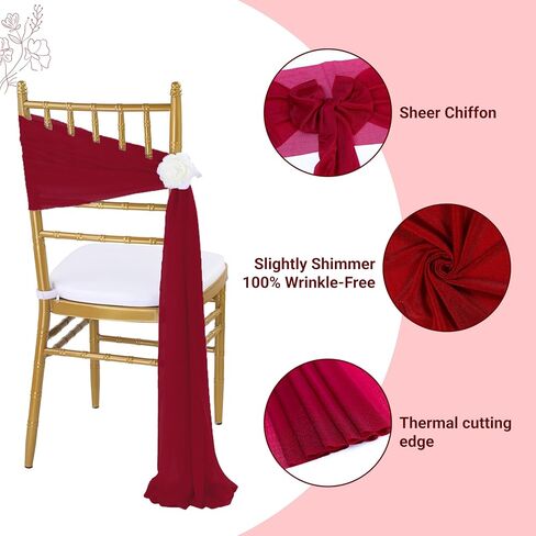 MDS pack of 50 Chiffon chair sashes bows for wedding Events Supplies, Decorations for Birthday Parties, Graduations, Engagements, Chair sashes fits Banquet chair cover tie backs band - Dusty Rose in Kuwait