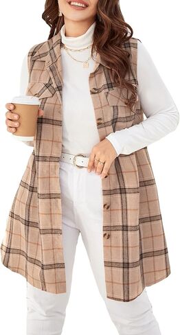 Wdirara Women's Plus Blaid Button Open Front Slizer Blazer Jacket in Saudi Arabia