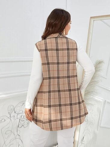 Wdirara Women's Plus Blaid Button Open Front Slizer Blazer Jacket in Saudi Arabia