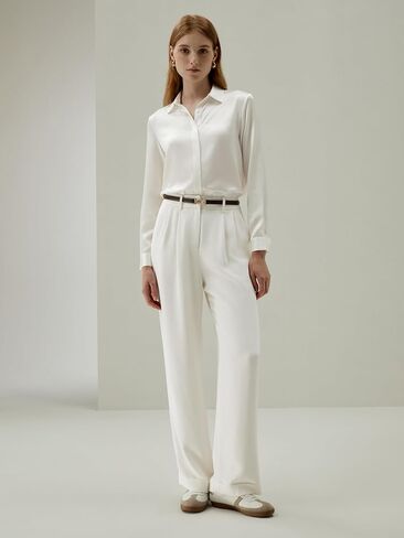 LilySilk The Flos Pants Full Length Boyish Style Wide Leg Bkazers Pants Vintage Style Trousers for Women in Saudi Arabia