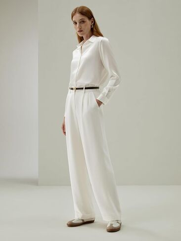 LilySilk The Flos Pants Full Length Boyish Style Wide Leg Bkazers Pants Vintage Style Trousers for Women in Saudi Arabia