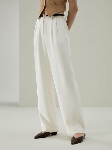 LilySilk The Flos Pants Full Length Boyish Style Wide Leg Bkazers Pants Vintage Style Trousers for Women in Saudi Arabia