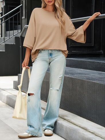 Tankaneo Womens كبير الحجم 3/4 جرس الأكمام tshirts crewneck سقوط قمم TUNIC TUNIC LOOD in Saudi Arabia