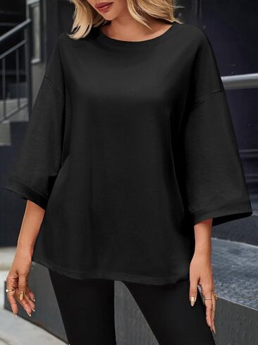 Tankaneo Womens كبير الحجم 3/4 جرس الأكمام tshirts crewneck سقوط قمم TUNIC TUNIC LOOD in Kuwait