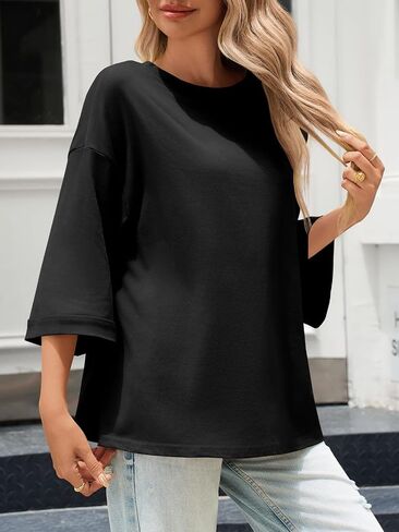 Tankaneo Womens كبير الحجم 3/4 جرس الأكمام tshirts crewneck سقوط قمم TUNIC TUNIC LOOD in Kuwait