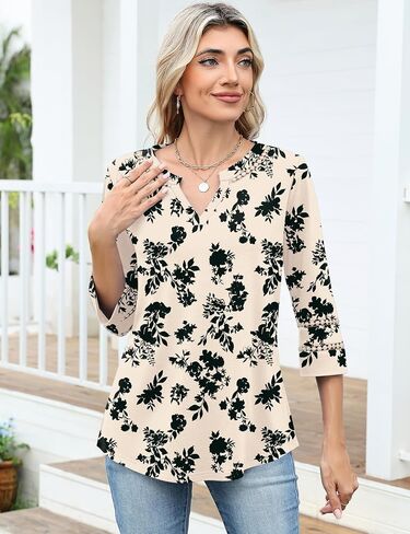 Ivicoer 3/4 Length Sleeve Womens Tops V Neck Lace Embroidered Summer Blouses Loose Fit Tunic Dressy Casual in Saudi Arabia