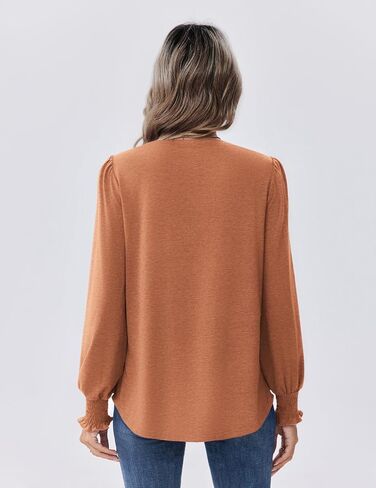 Zeagoo Womens Tops Puff Long Sleeve Shirts Dressy Casual Crew Neck Pleated Summer Fall Work Blouses S-3XL in Saudi Arabia