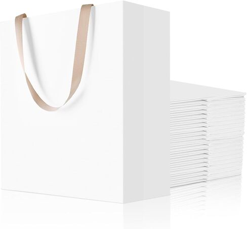 Suituts 12 PCS حقائب هدايا بيضاء مع مقابض الشريط 16 × 6 × 12 بوصة إضافية كبيرة من الأكياس البيضاء للتسوق الأكياس البيضاء في عيد الحب ، والزفاف ، عيد ميلاد ، حفلة ، البيع بالتجزئة in Kuwait