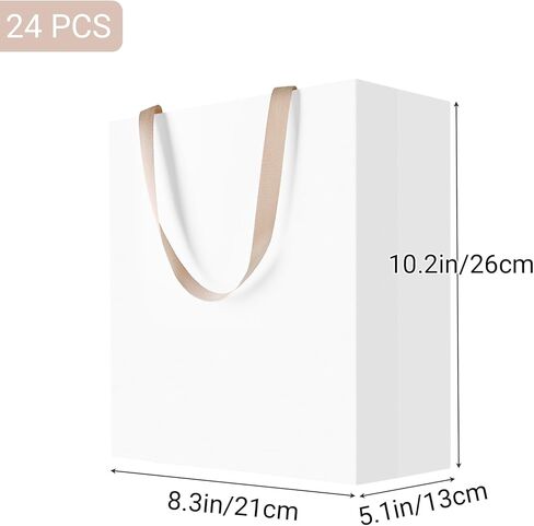 Suituts 12 PCS حقائب هدايا بيضاء مع مقابض الشريط 16 × 6 × 12 بوصة إضافية كبيرة من الأكياس البيضاء للتسوق الأكياس البيضاء في عيد الحب ، والزفاف ، عيد ميلاد ، حفلة ، البيع بالتجزئة in Kuwait